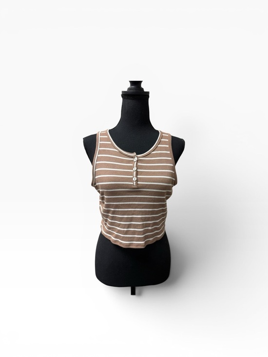 Rebellious Dreamer Tops - Rebellious Dreamer Brown Stripe Crop Tank Large Button Front Ribbed Casual